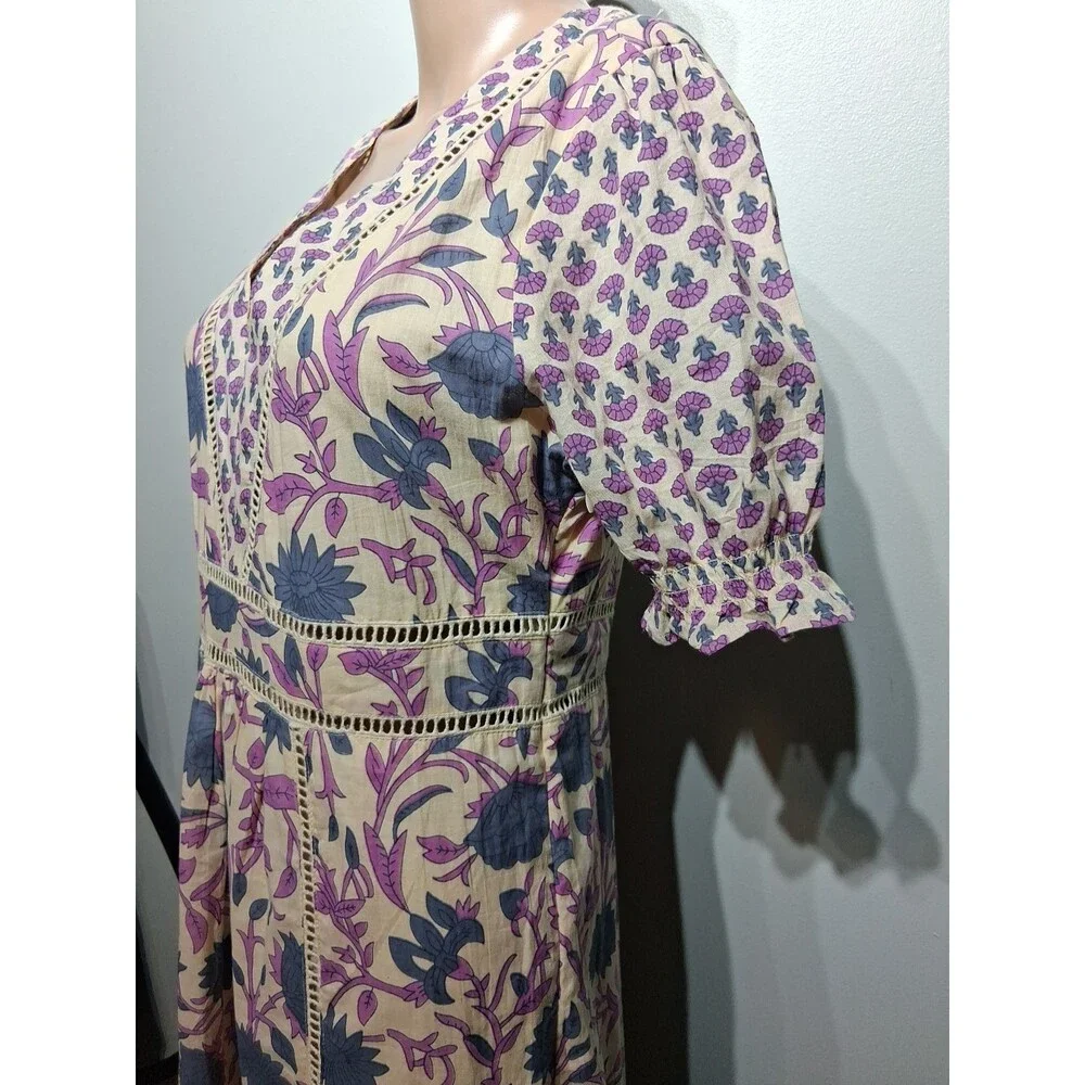dRA Los Angeles Long Cotton Floral Print Dress Crochet Detail Size M NWOT - Picture 4 of 9